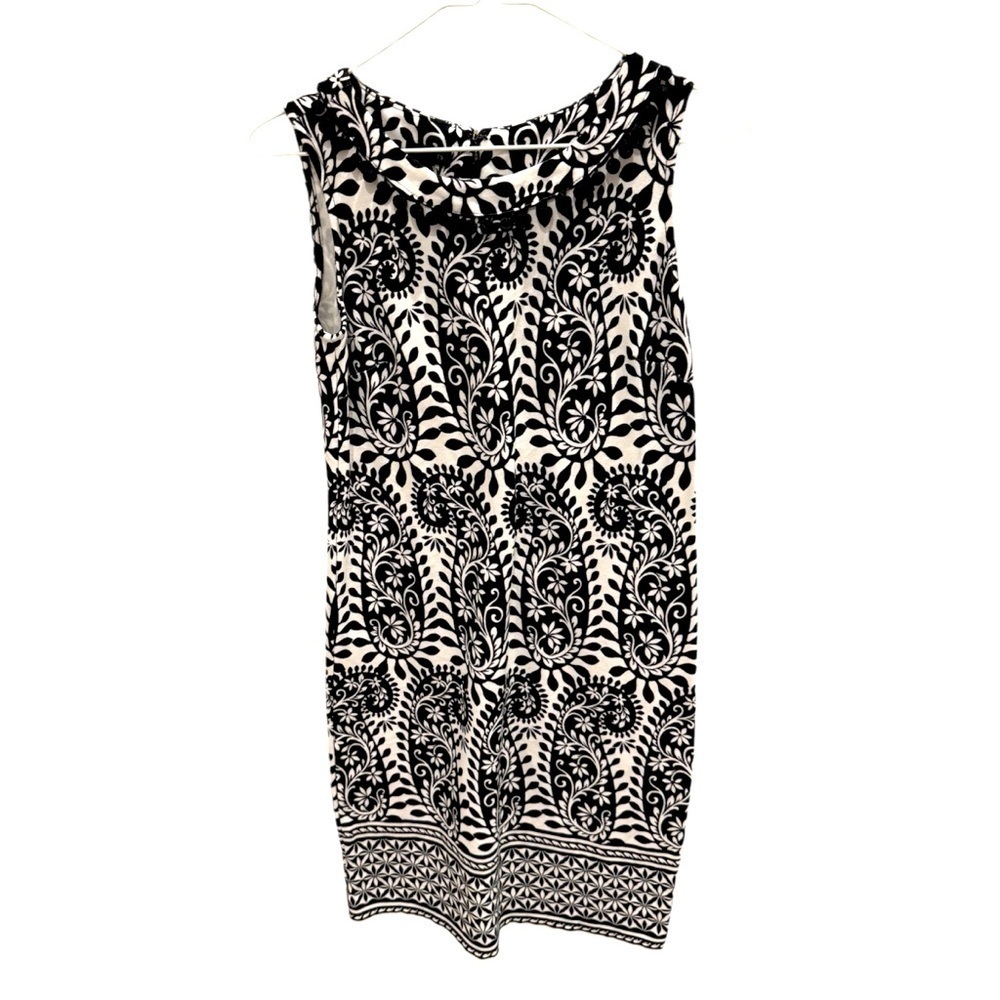 Talbots White Black Floral Paisley 100% Cotton Sleeveless Shift Dress Size XS